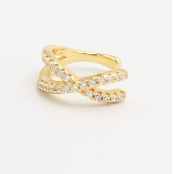 Gold Adjustable Cross Ear Cuff No Piercing 18K Gold on Sterling Silver Pretty - Picture 2 of 10